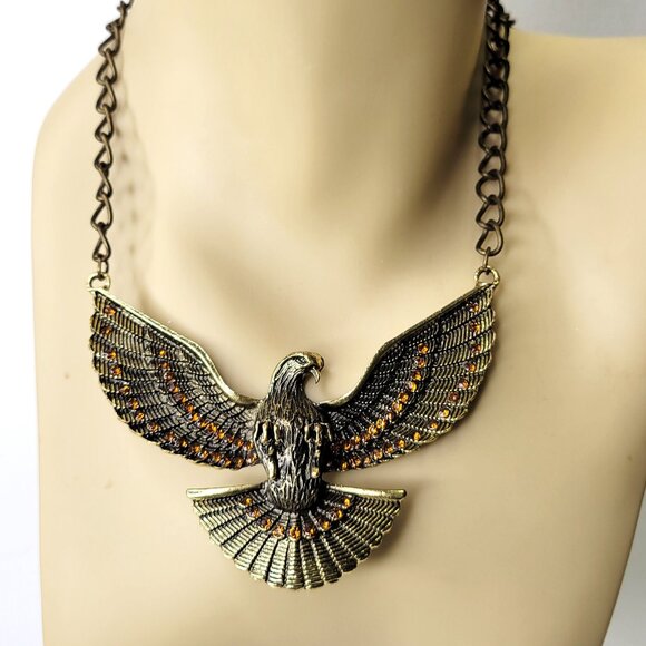 Eagle Pendant Necklace Antique Gold Eagle Statement Pendant Necklace - Picture 1 of 13